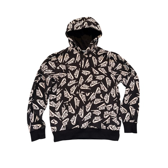 Nike Other - Nike All Over Logo Print Hoodie Black White‎ Men's Size XS